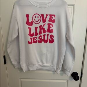 SHEIN White Sweatshirt with Pink Print